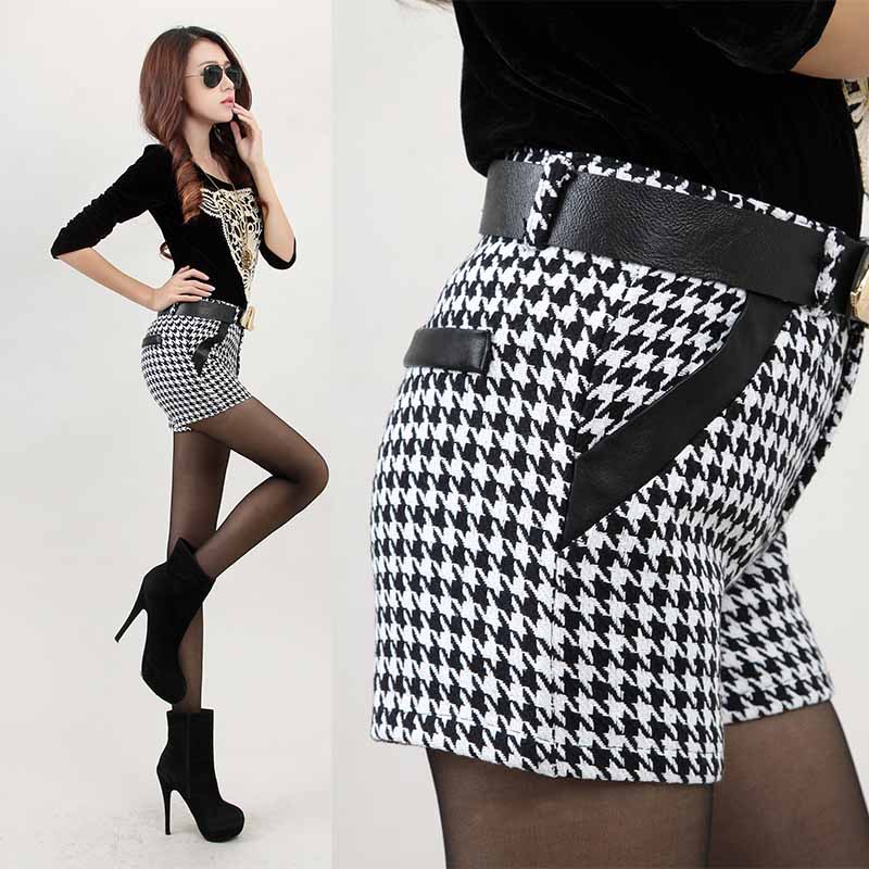 2013<em>新款短裤女秋冬</em>格子时尚休闲裤显瘦靴裤