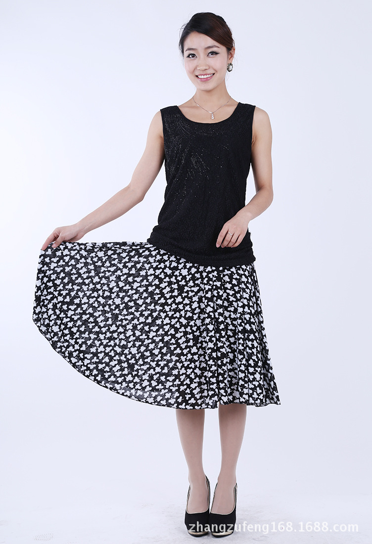2014<em>夏季跳舞</em>裙中老年女士冰丝太阳裙妈妈装