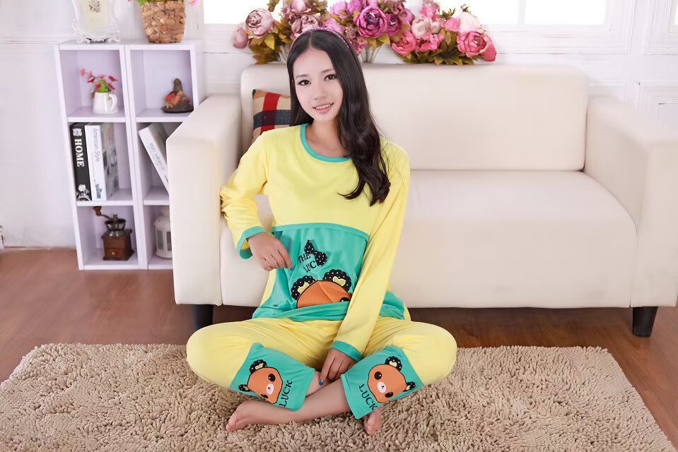 <em>春秋</em>款长袖<em>可爱睡衣女</em>孕妇装卡通月子家居服哺