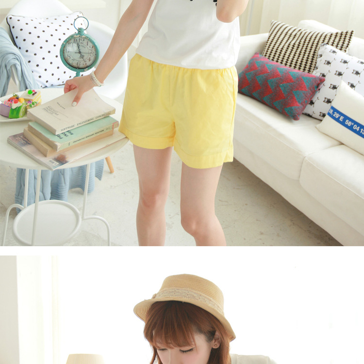 【韩版纯棉糖果色牛仔<em>外穿短裤</em>女夏<em>松紧</em>腰阔腿