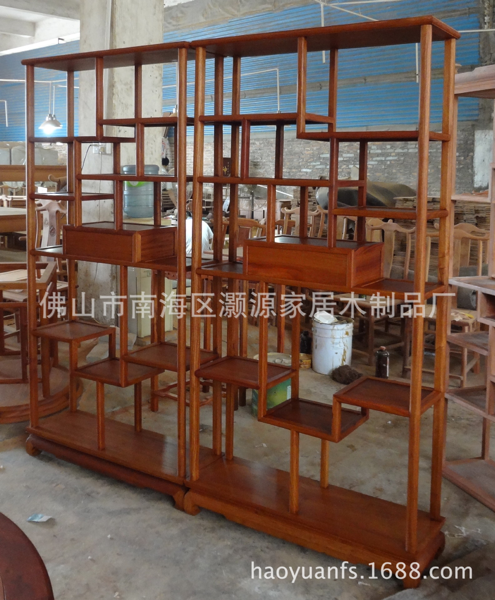 缅甸花梨单抽屉博古架一对