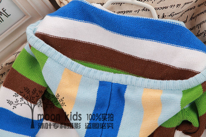 2014春季<em>女童</em>条纹毛衣<em>开衫连帽针织衫</em>宝宝外