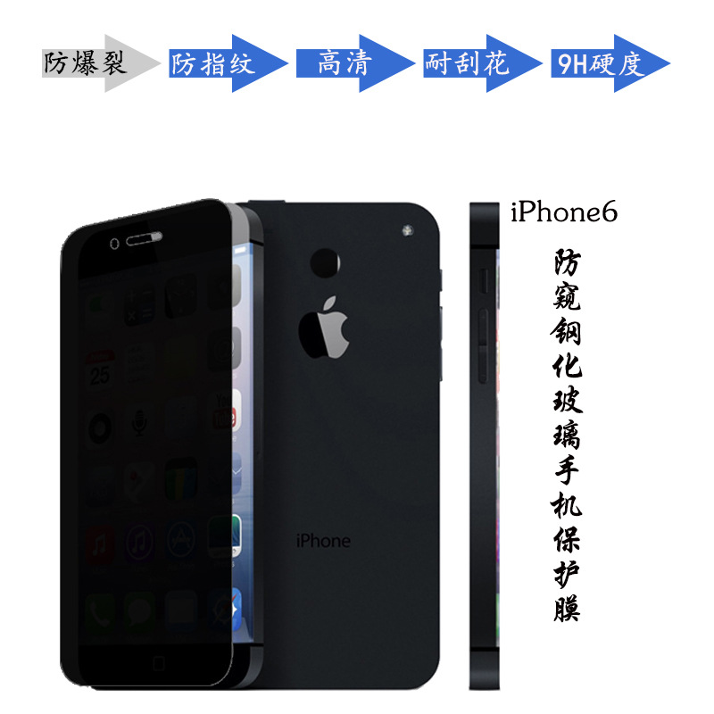 魔利iPhone6手机保护膜 手机贴膜 防窥钢化玻璃膜 puls防窥膜批发