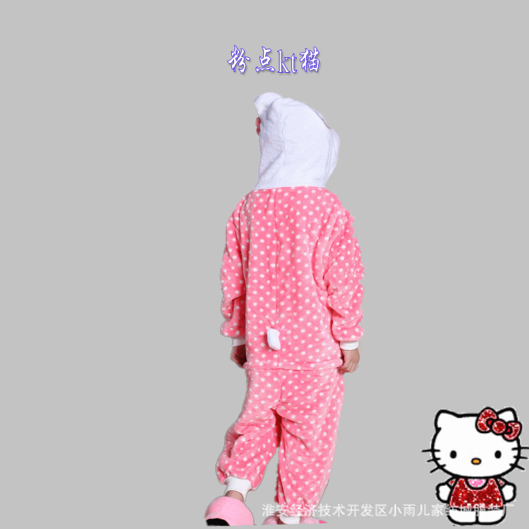 <em>睡衣</em>、家居服-儿童动物<em>连体睡衣冬</em>圆粉点kt猫