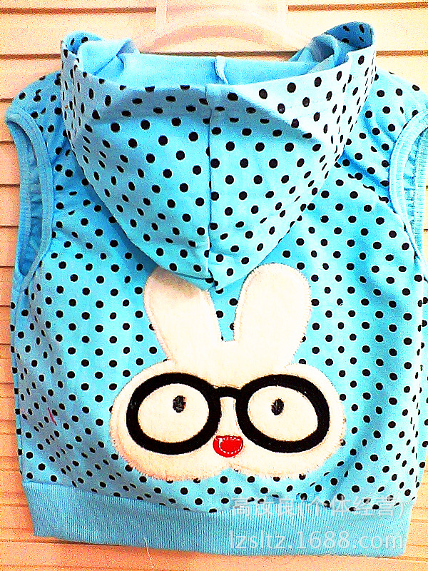 【<em>批发</em>奇巧熊<em>纯棉</em>毛圈拉链连帽<em>单层儿童马夹</em>】