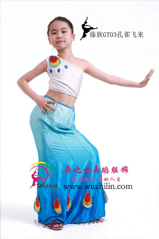 供应民族舞蹈服 儿童傣族舞蹈服装(孔雀飞来)傣