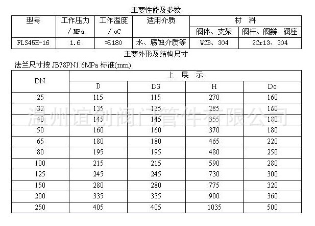 上展式放料閥參數表