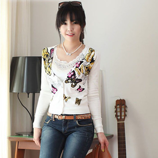批发采购女式<em>针织衫</em>-春秋新款长袖蝴蝶<em>印花开</em>