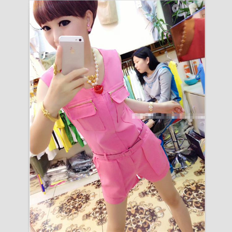 女装批发 欧洲站<em>2014夏新款</em> <em>连体</em>裤 口袋拉链无