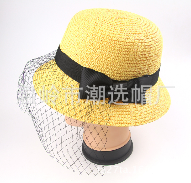 批发采购帽子-夏天东大门网纱礼帽 面纱蝴蝶结
