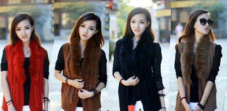 2014春款<em>新款女装马夹</em>真狐狸毛领修身韩版马