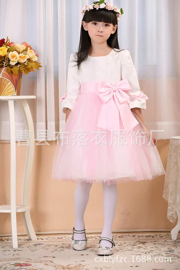 【新款<em>儿童</em>礼服裙<em>公主</em>裙表演服装<em>长袖</em>女童婚纱