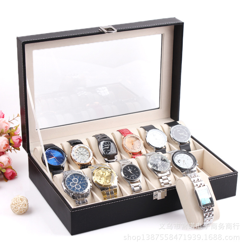高檔皮革手錶箱 手錶展示櫃子盒子12支男士手錶手鏈盒批發現貨工廠,批發,進口,代購