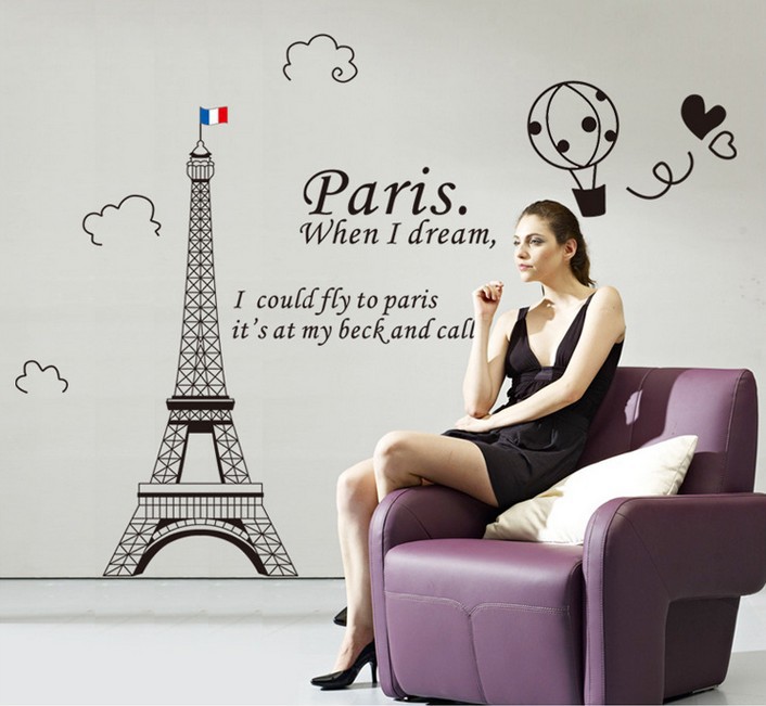AY9132A 黑色浪漫法国巴黎铁塔英文热气球卧