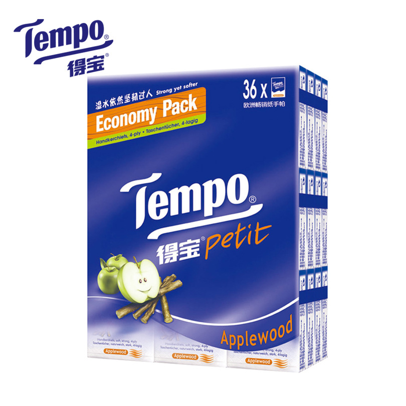 Tempo,得宝,纸巾,迷你手帕纸,苹果木味,36小包,面巾纸