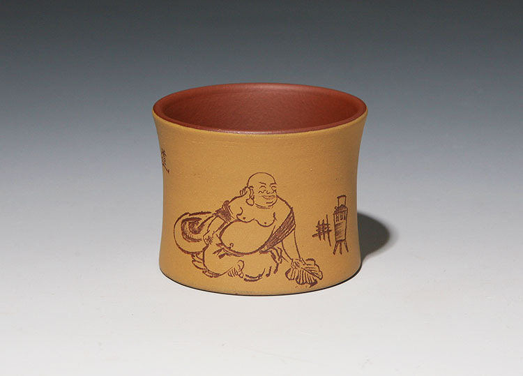【紫茶轩】宜兴正品紫砂杯 紫砂品茗杯口杯 周俊良制 粉浆束腰杯