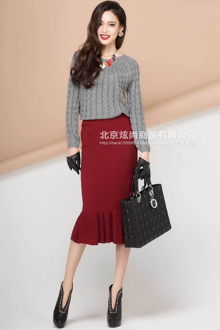 2014春装新款<em>女装欧洲站</em>针织<em>长裙</em> 显瘦包臀荷