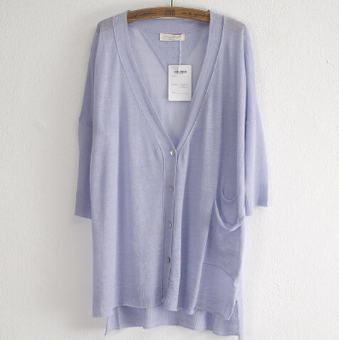 春夏不规则欧美风<em>薄款棉麻开衫</em>宽松中长款<em>针织</em>