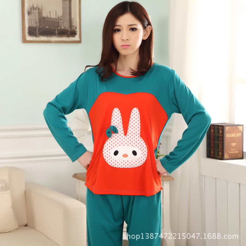 春<em>秋季</em>新款女人<em>睡衣长款套装</em>针织棉质优雅休闲