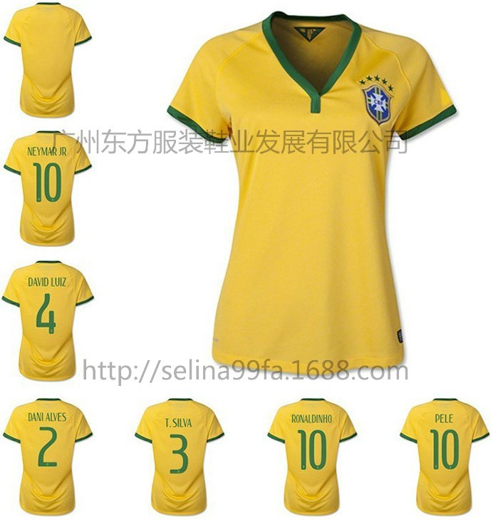 发 欧版2014世界杯巴西主场女款球衣国家队球