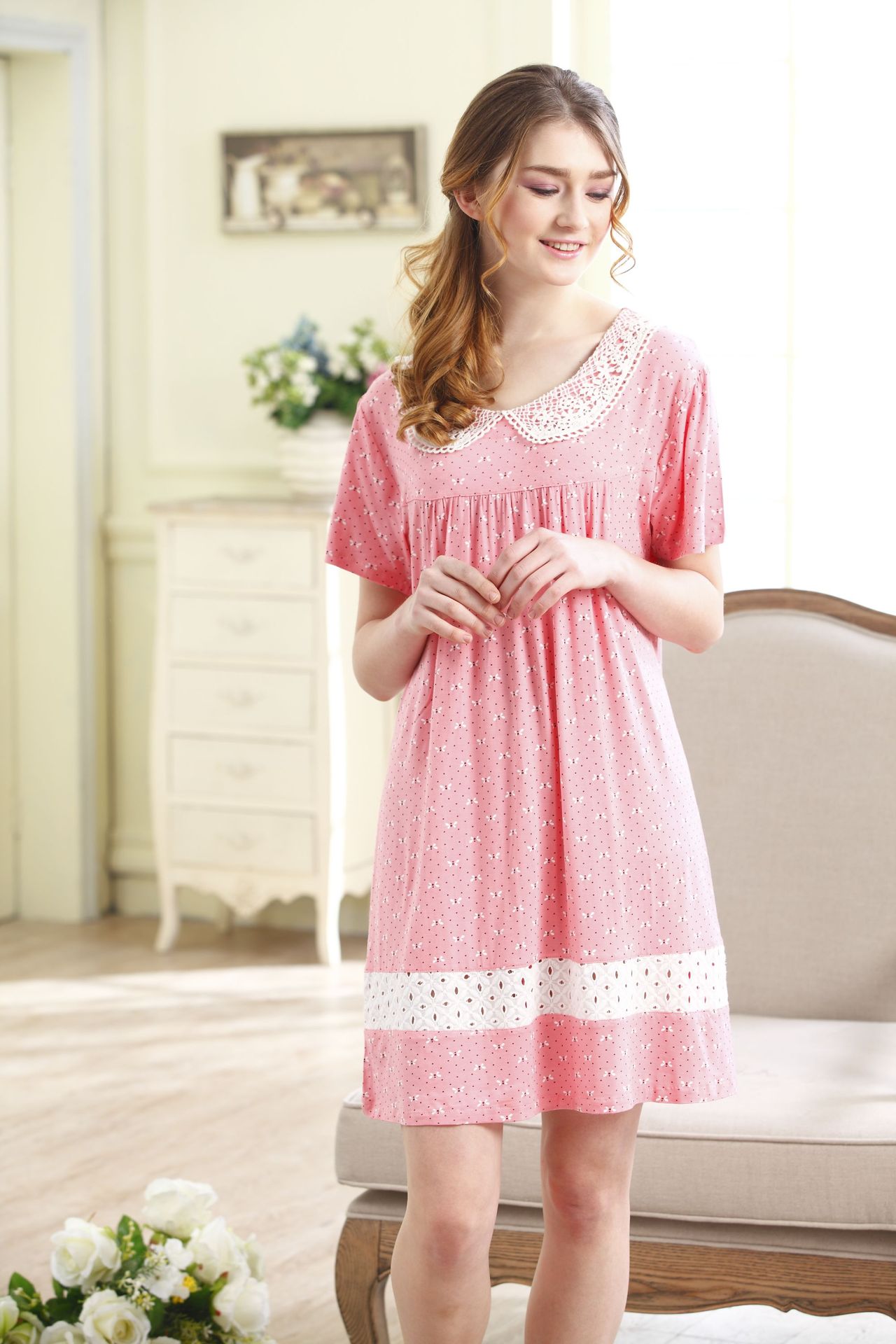 厂家2014新品批发 雅巧夏季<em>女款</em>竹炭<em>全棉睡衣</em>