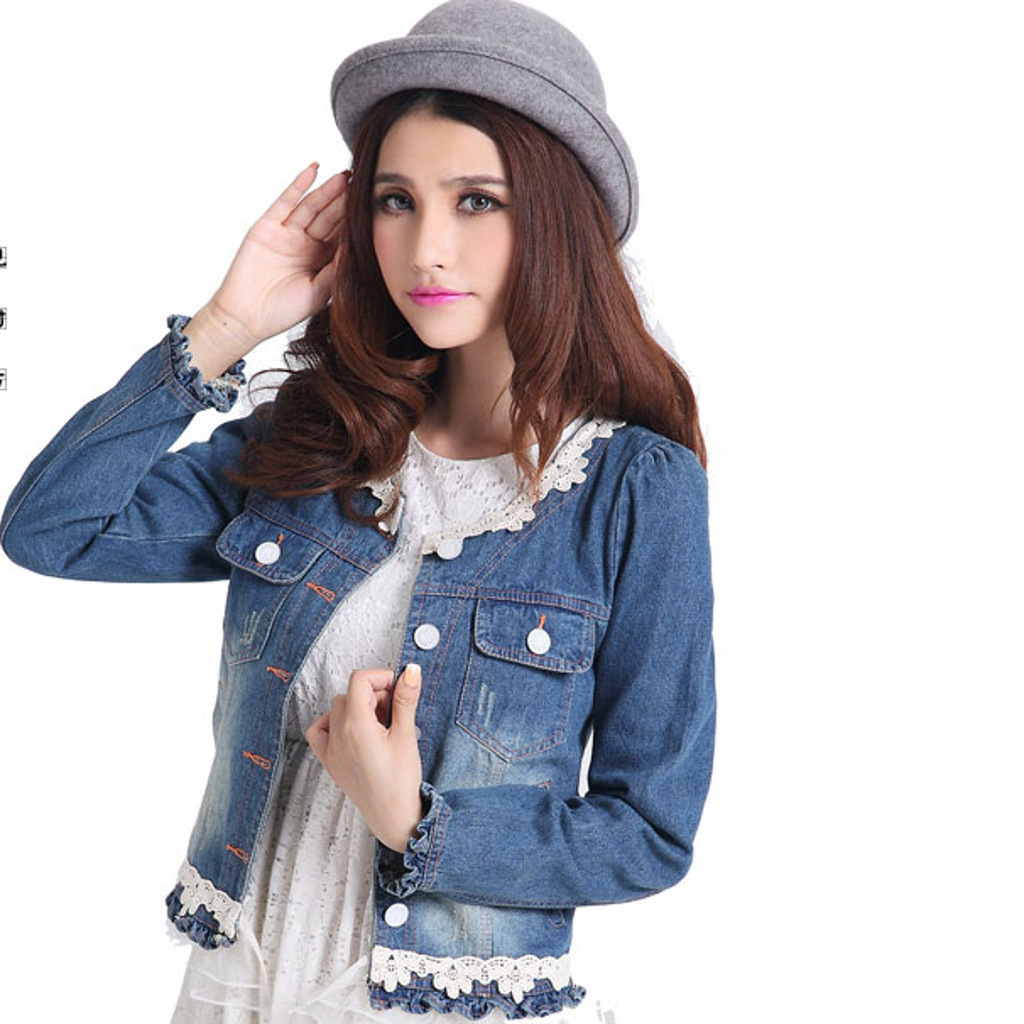 2014<em>春季</em>新款<em>韩版女装</em>牛仔小<em>外套</em> 可爱蕾丝花