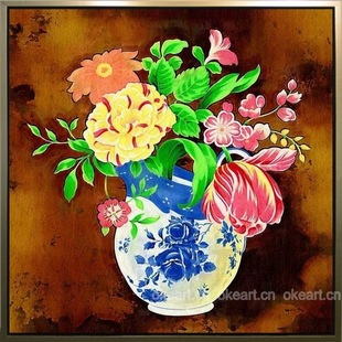 花卉静物花瓶艺术海报油画挂画儿童房餐厅玄关酒店装饰画有框挂画