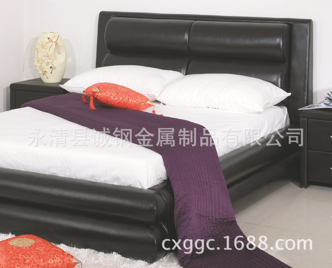 销现代时尚简约环保真皮床豪华卧室酒店皮床双