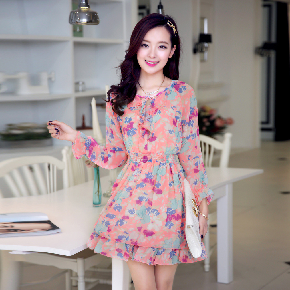 2014春装新品<em>女装时尚</em>碎花连衣裙 雪纺<em>裙子</em>代