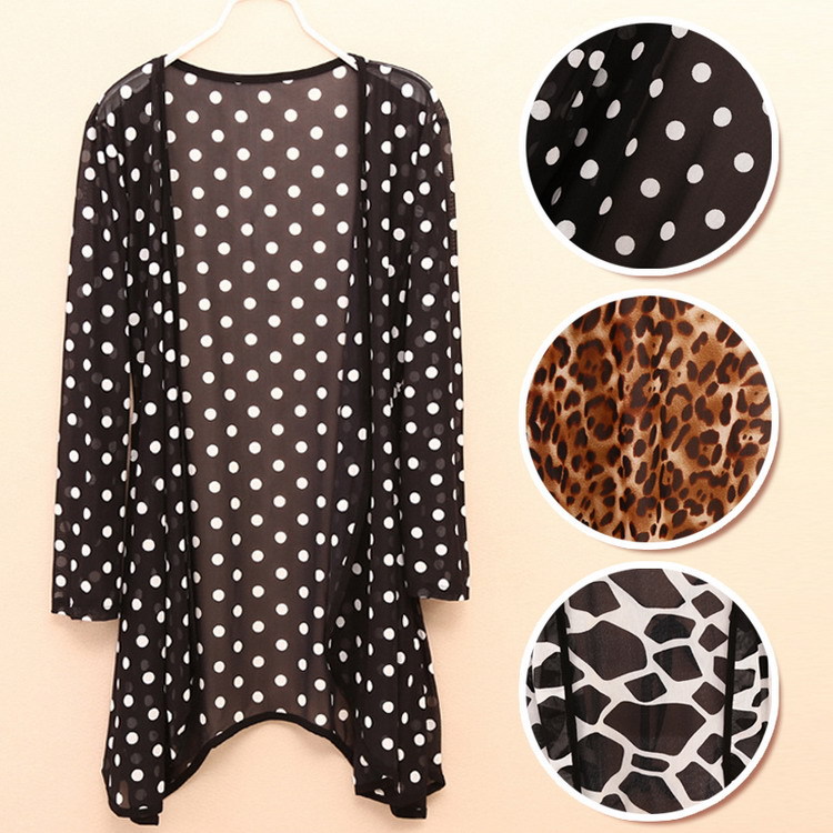 夏装蝙蝠<em>长袖</em>豹纹外搭<em>雪纺开衫</em>中长款<em>薄外套</em>披