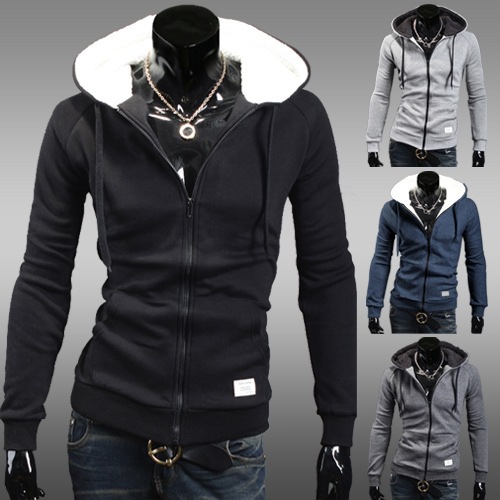 外贸特供 时尚<em>带毛</em>外贸连帽<em>开衫</em>外套<em>男</em>修身短