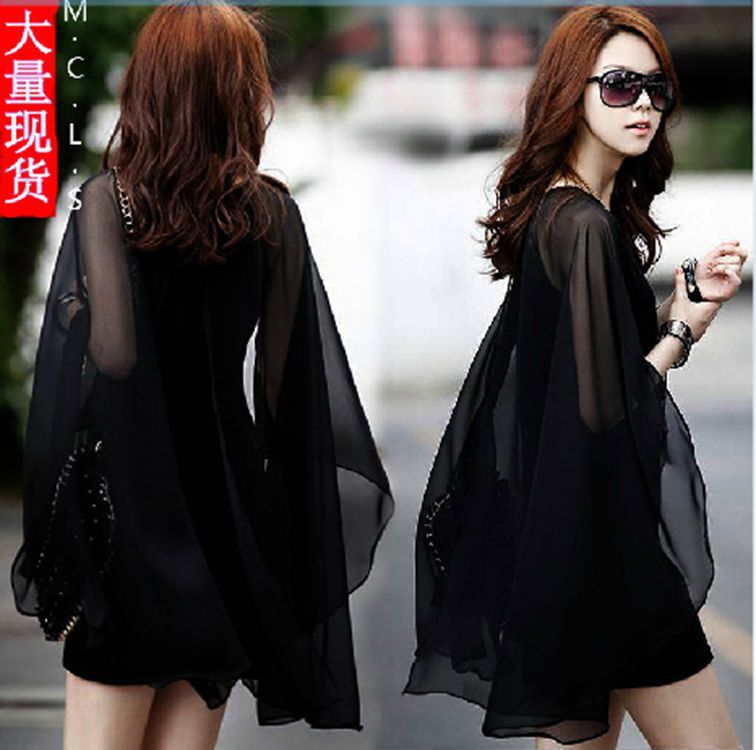 2014年<em>新款</em> 女王气场飘逸斗篷黑色修身唯美无