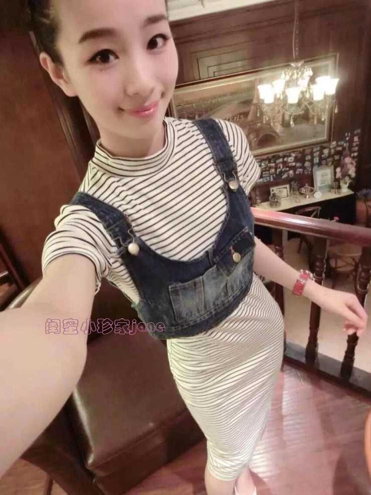 9328#<em>欧洲站女装批发店</em>牛仔背心时尚两件套条