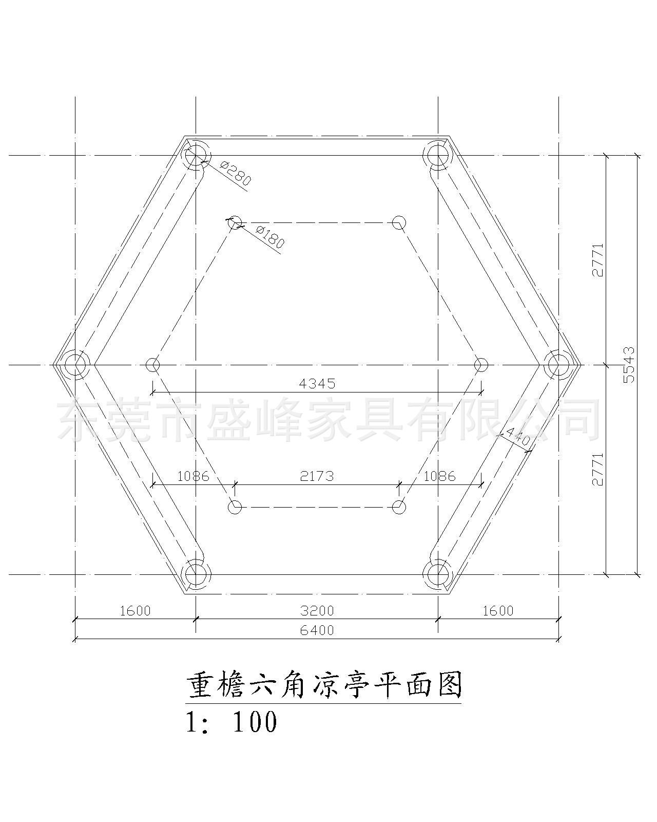 双层六角凉亭平面图