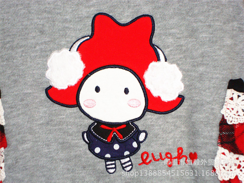 童卫衣-14秋款韩版allo女童绣花图案花边领卫衣