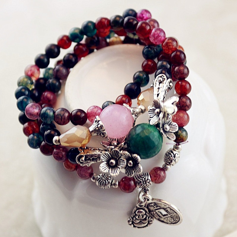 4圈泰国佛牌石榴石<em>手链 女多层</em>串珠原石饰品 