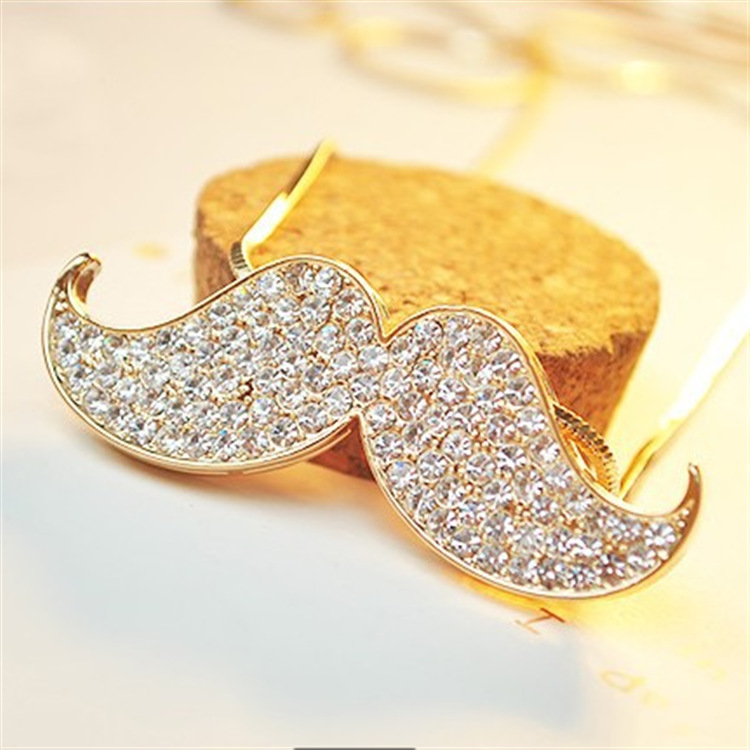 俏皮小胡子镶钻<em>毛衣链批发</em>潮人个性毛衣链长款