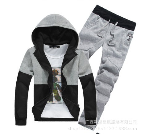 2014新品青少年学生卫衣拼色上衣加绒裤子休