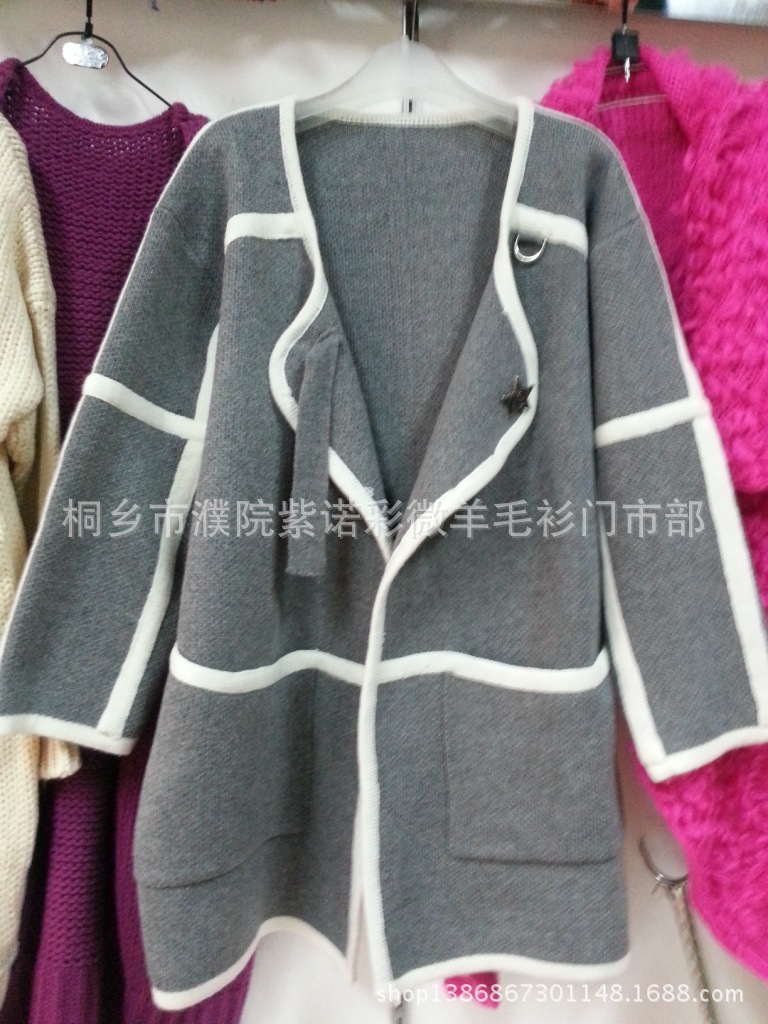 2014欧美中长款宽松<em>条纹</em>针织<em>披肩</em>毛衣<em>外套</em>宽