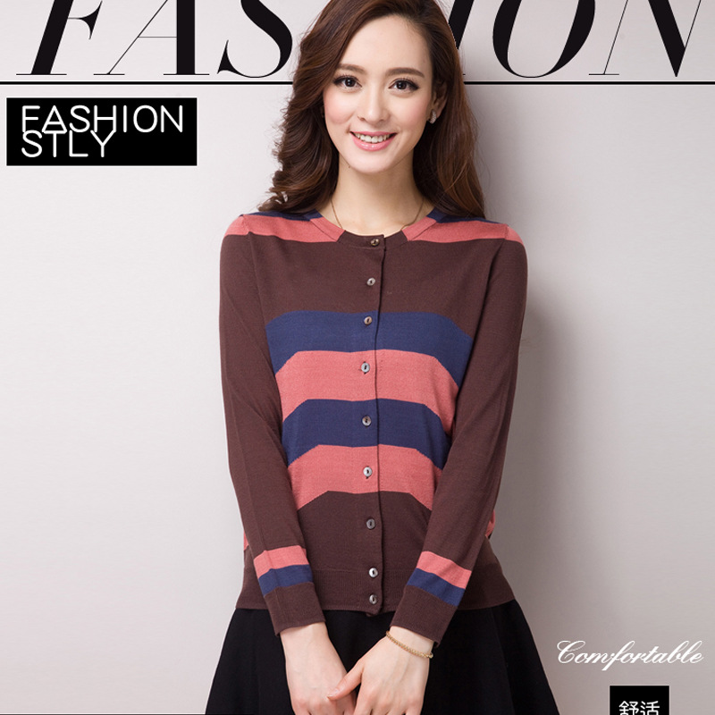 <em>哥弟</em>正品女士<em>短款</em>韩版妈妈<em>针织</em>小<em>开衫</em>百搭条纹