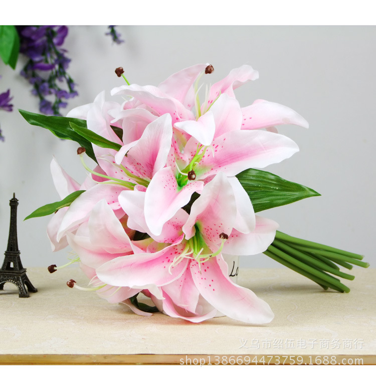 高档绢布百合手棒花 仿真花婚庆装饰 仿真百合花 拍摄道具花