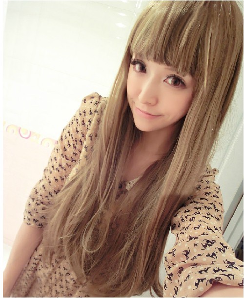 miko假发日系原宿齐刘海长直发微卷<em>挑染</em>色亚