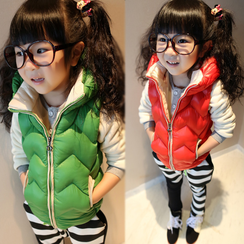 2014秋装新款 儿童 糖果色波浪纹保暖<em>棉马甲</em> 棉