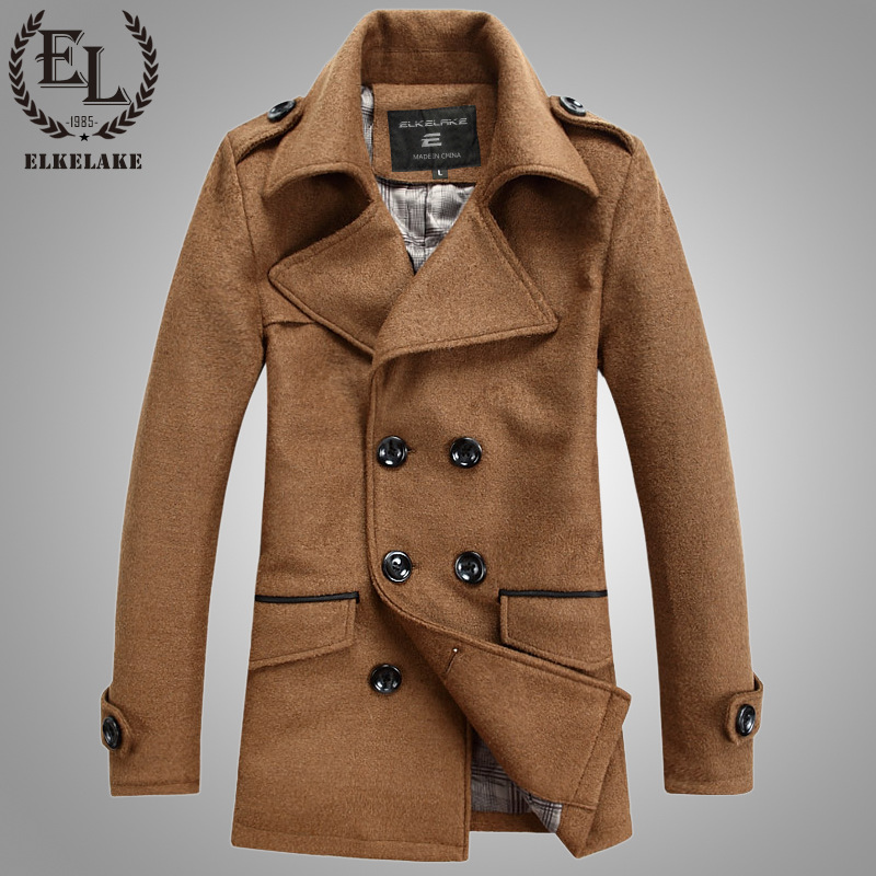 elkelake<em>冬款</em>装<em>男士</em>羊毛<em>呢子</em>大衣 男 <em>中长款</em>大