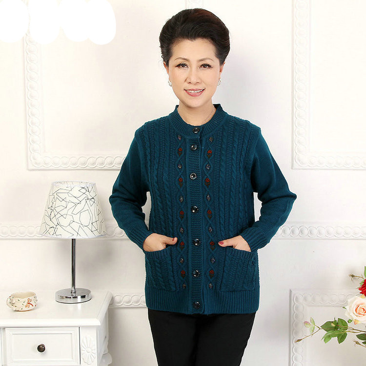 老太太秋冬装<em>中老年开衫</em>外套<em>毛衣</em>女装妈妈装外