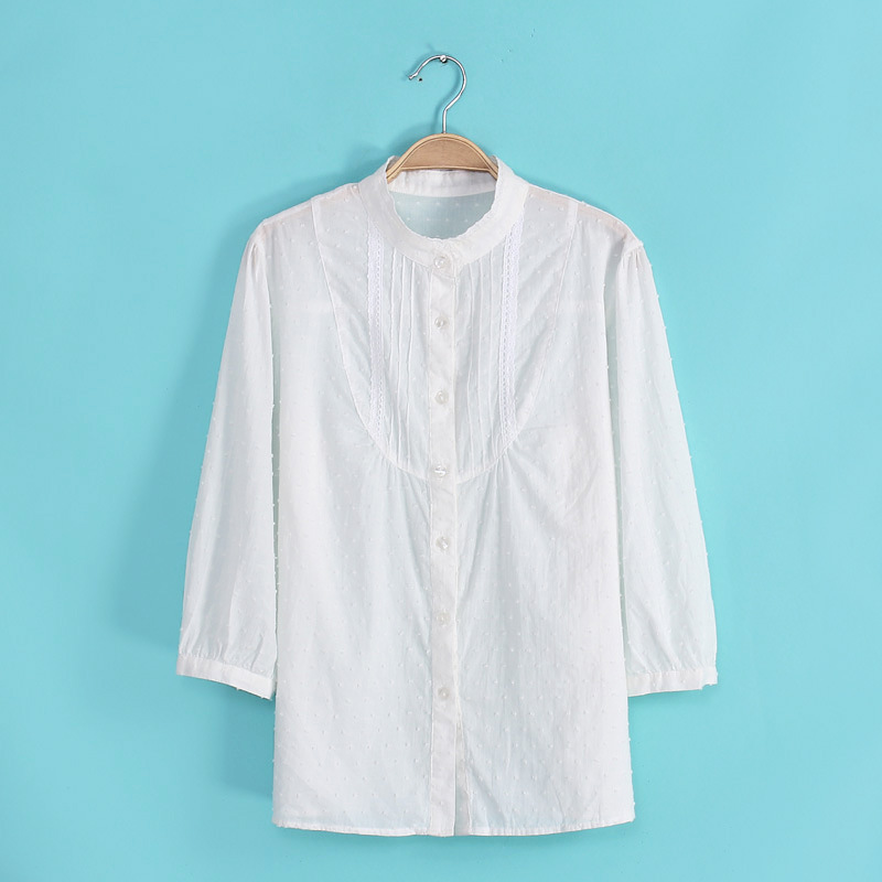 <em>春装</em>新款衬衫 <em>女式</em>基础款植绒全棉<em>搭配</em>花边立