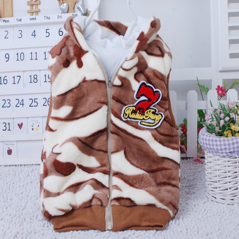 童装 秋冬新款<em>男童</em>连帽<em>毛马甲</em> 卡通老虎童珊瑚