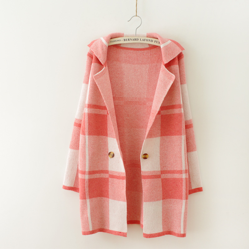 秋装新款英伦风大格子外套 <em>西装领长款开衫毛</em>