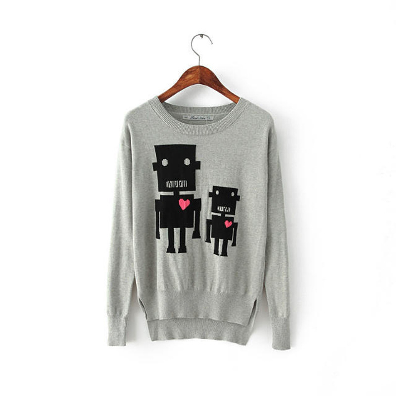2014欧洲站秋季新款呆萌<em>机器</em>人图案打底<em>针织</em>