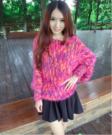2014新款秋冬韩版 彩色点点马海毛宽松蝙蝠衫